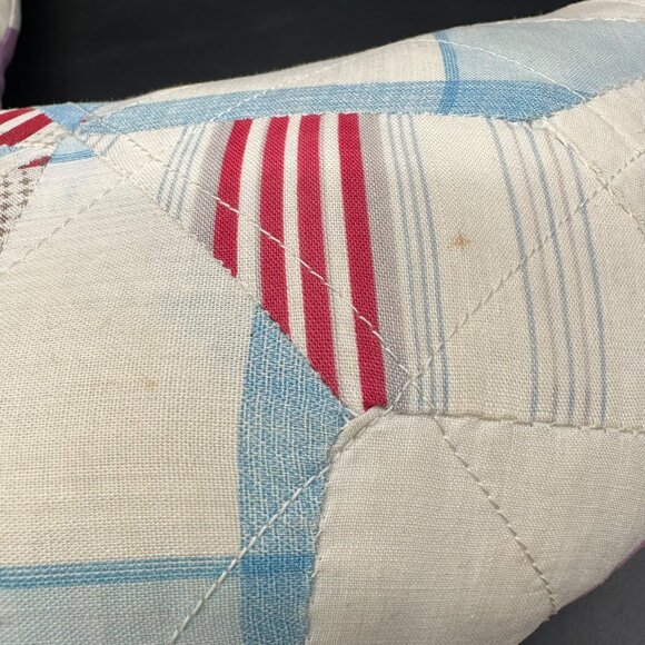 Handmade Patchwork Stuffed Goose Pillow Farmhouse Decor Purple White Quilted - Picture 7 of 9